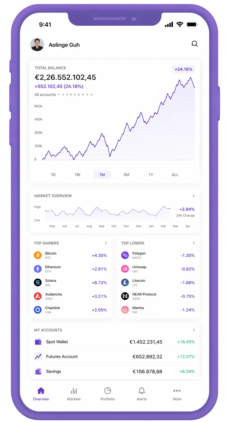 Corvelixa Prime mobile app showing portfolio overview